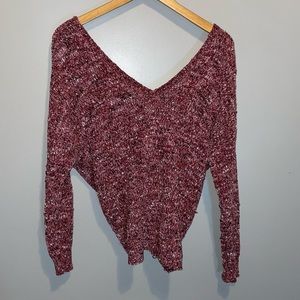 Alya Marled Burgundy V-Neck Sweater